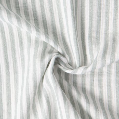 Tissu Double gaze de Coton Gipsy Rayé Vert de gris sur fond Blanc cassé