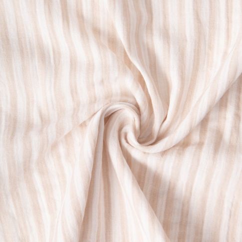 Tissu Double gaze de Coton Gipsy Rayé Crème sur fond Blanc cassé