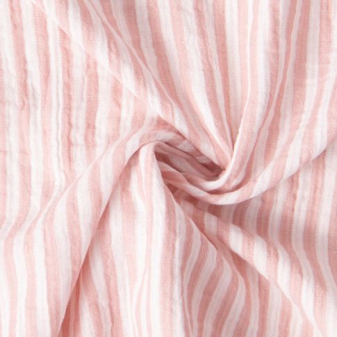 Tissu Double gaze de Coton Gipsy Rayé Vieux rose sur fond Blanc cassé