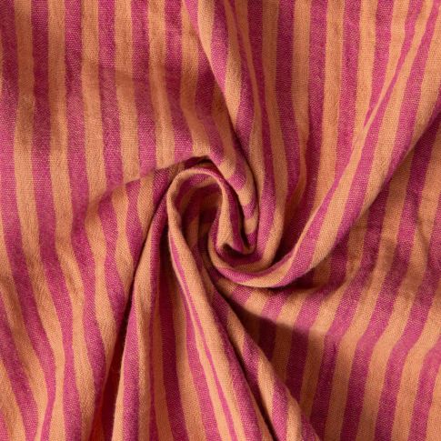 Tissu Double gaze de Coton Gipsy Rayé dahlia sur fond Cassonade