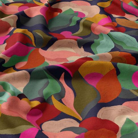 Tissu Viscose imprimé Abigael multico sur fond Noir