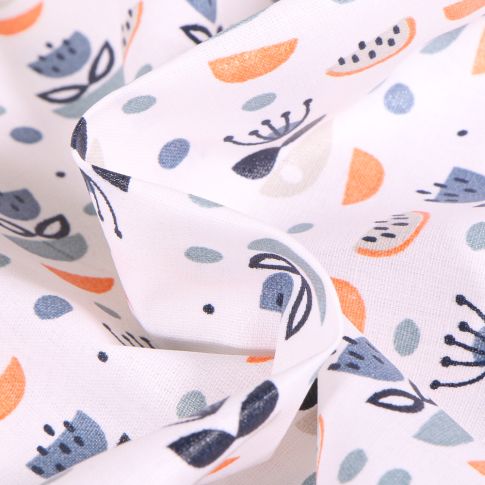 Tissu Coton Enduit Masques et feuilles sur fond Blanc