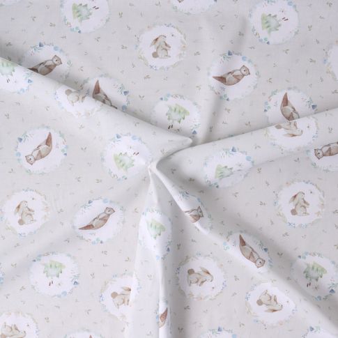 Tissu Coton imprimé Minofaune sur fond Ivoire
