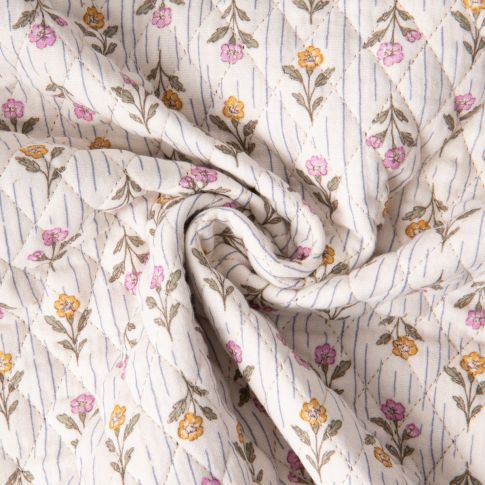 Tissu Double gaze de Coton Matelassé réversible Aesa sur fond Ecru