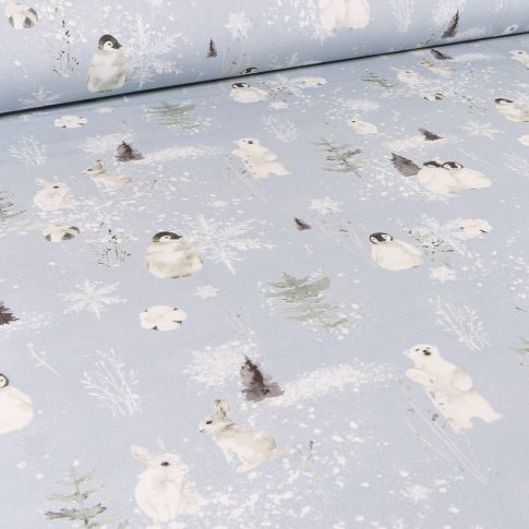 Tissu Coton imprimé Digital Arty Alaska sur fond Bleu ciel