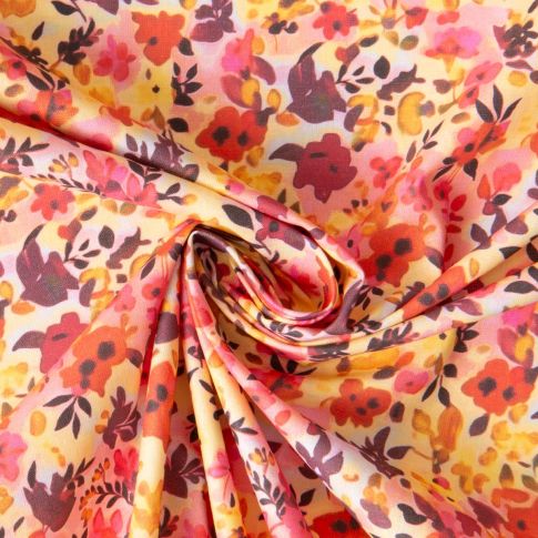 Tissu Coton imprimé digital Arty Fleur Albi sur fond Rose