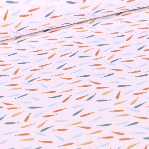 Tissu Coton imprimé Arty Fish sur fond Blanc