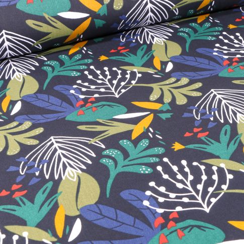 Tissu Coton imprimé Arty Amedisa sur fond Bleu marine
