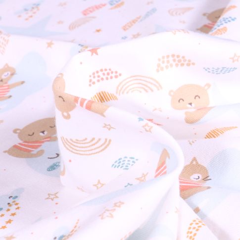 Tissu Jersey Coton Amiki sur fond Blanc
