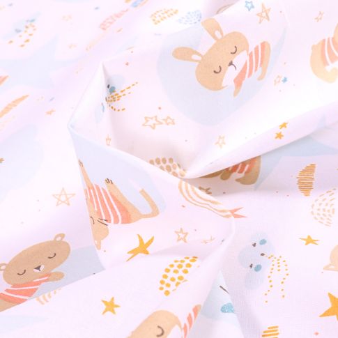 Tissu Coton imprimé Arty Amiki sur fond Blanc