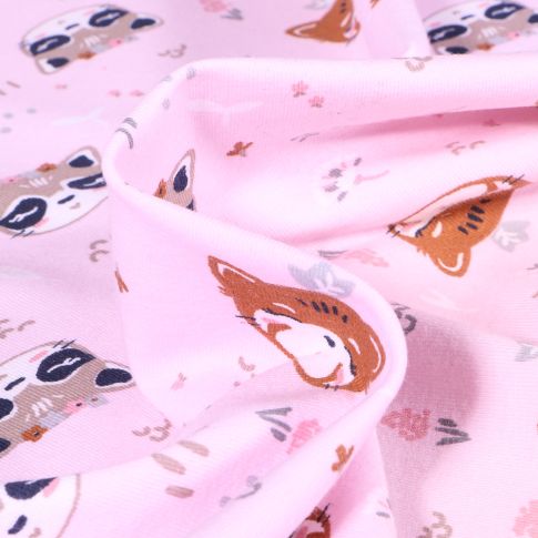 Tissu Jersey Coton Anoki sur fond Rose