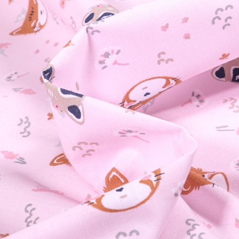 Tissu Coton imprimé Arty Anoki sur fond Rose pâle
