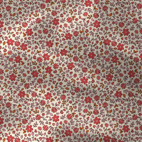 Tissu Double gaze Coton Anouchka fleuris sur fond Ecru