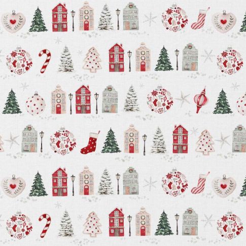 Tissu Coton imprimé Digital Arty Anvers Noël sur fond Blanc