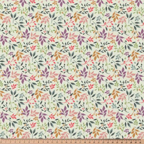Tissu Coton enduit Aragea fleuris sur fond Ecru