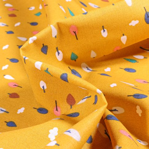Tissu Coton imprimé Arty Arbio sur fond Jaune moutarde
