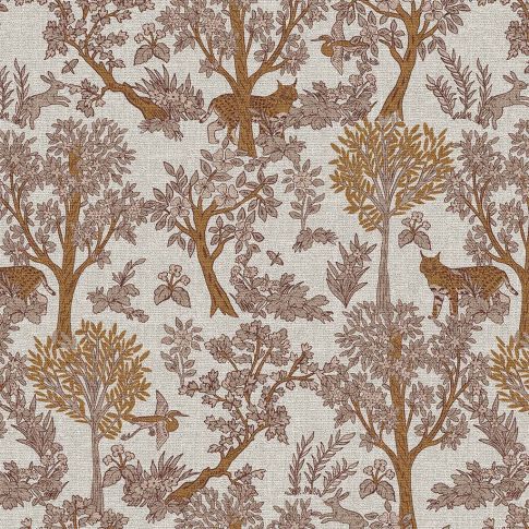 Tissu Coton demi natté Arboisie marron sur fond Ecru
