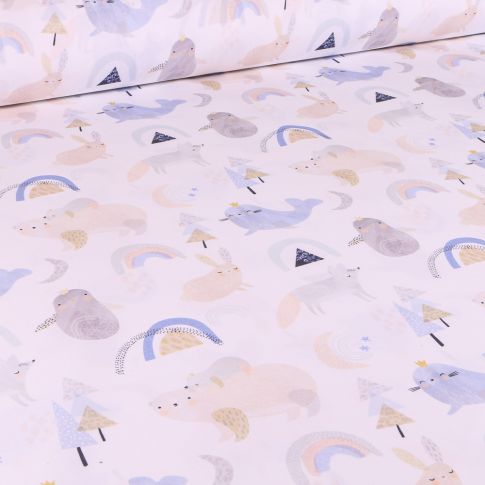 Tissu Coton imprimé Arty Artic sur fond Blanc