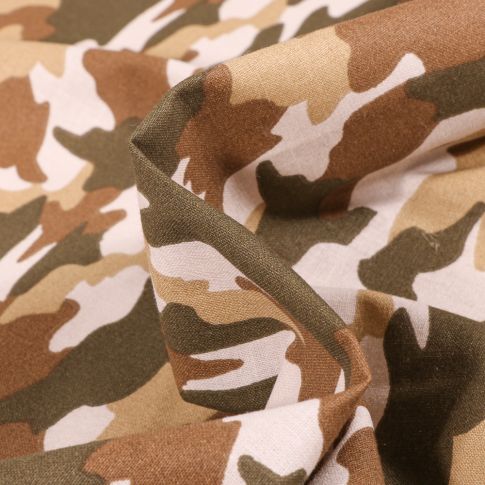 Tissu Coton imprimé  Arty Army sur fond Marron