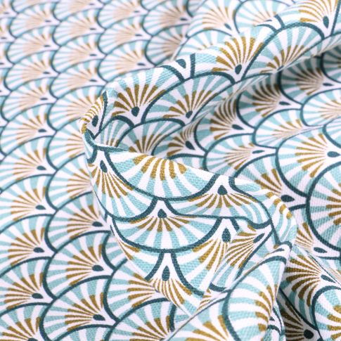 Tissu Toile de Coton Athy sur fond Bleu