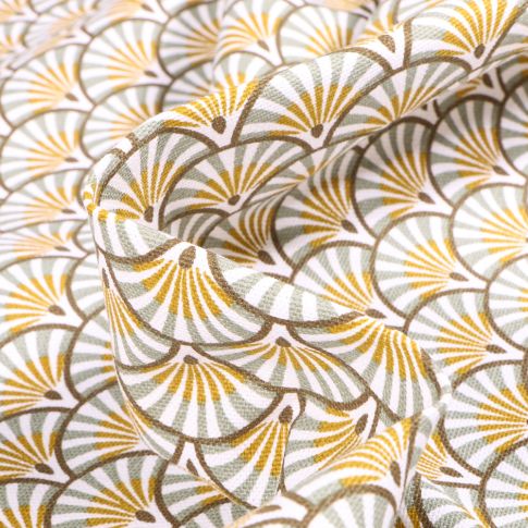 Tissu Toile de Coton Athy sur fond Ocre