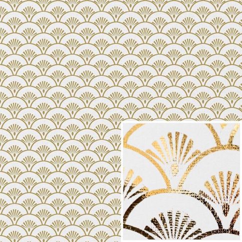 Tissu Canvas Eventails dorés sur fond Blanc