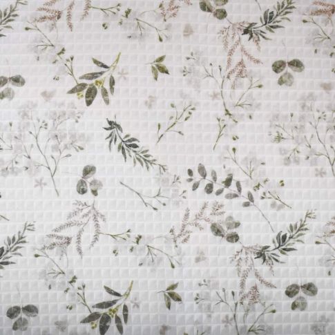 Tissu Nid d'abeille floral Azaya sauge sur fond Blanc