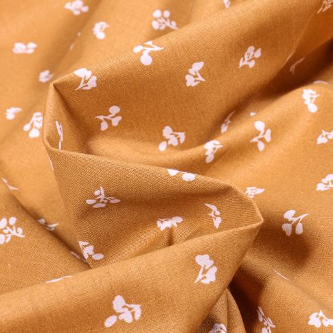 Tissu Coton imprimé Arty Babeth sur fond Ocre