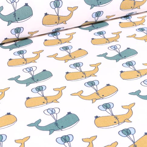 Tissu Coton imprimé Arty Baliba sur fond Blanc