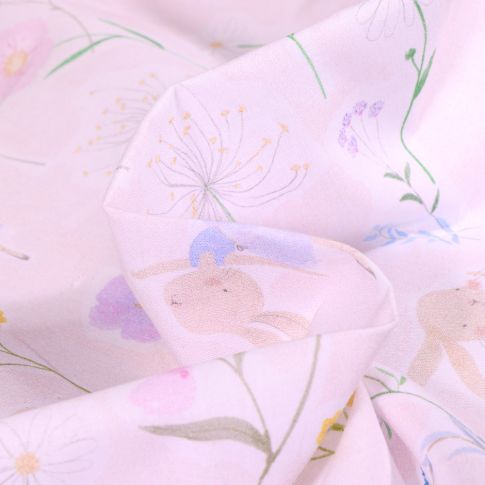 Tissu Coton imprimé Arty Lapinou ballerine sur fond Blanc