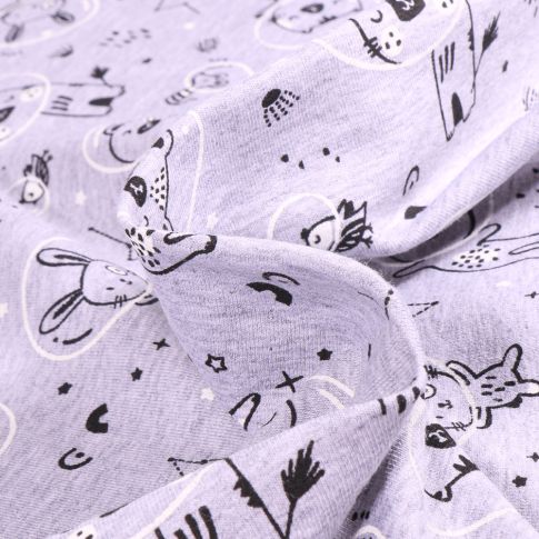Tissu Jersey Coton envers gratté Bigamol sur fond Gris chiné