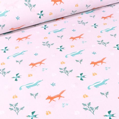 Tissu Coton imprimé Arty Blaireau coloré sur fond Beige