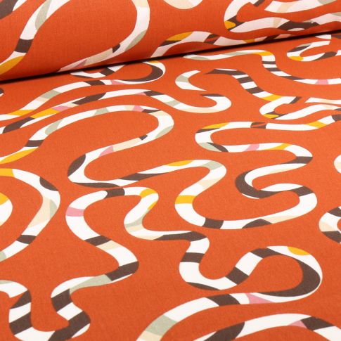 Tissu Coton imprimé Arty Boaly sur fond Orange