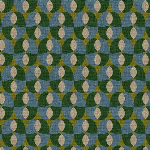 Tissu Toile de Coton Canvas Bochin vert sur fond Bleu