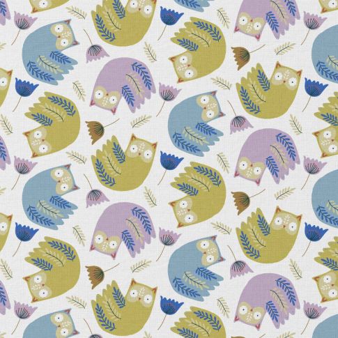 Tissu Coton imprimé Boechou lilas sur fond Blanc