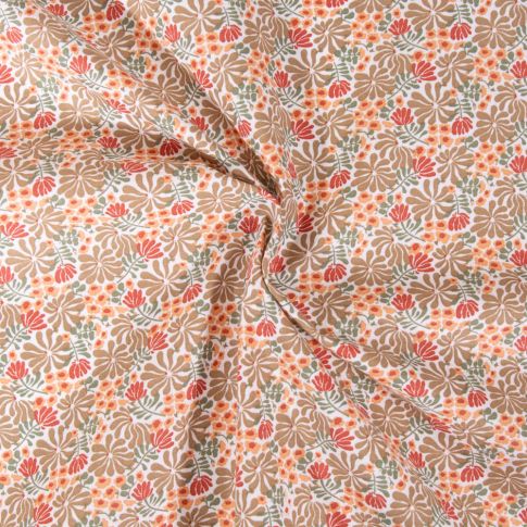 Tissu Coton imprimé Arty Boezi Kaki et Ocre sur fond Blanc