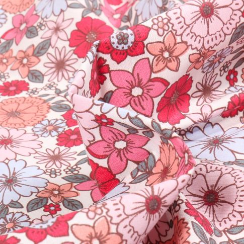 Tissu Coton imprimé Arty Brigitte rose sur fond Blanc