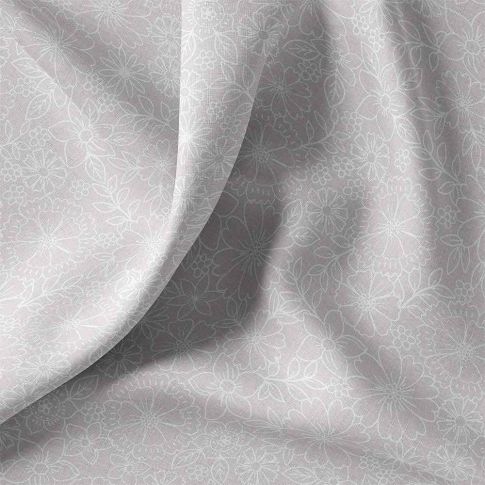 Tissu Coton imprimé floral Silvéa blanc sur fond Gris clair
