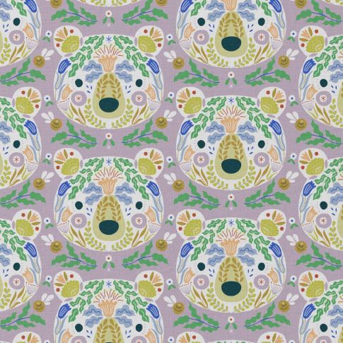 Tissu Coton imprimé Byrnison vert sur fond Lilas