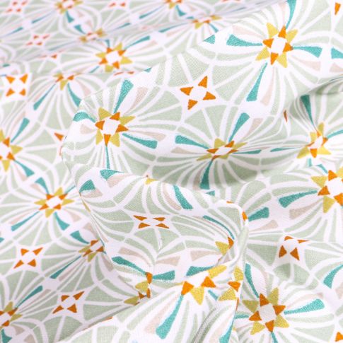 Tissu Coton imprimé Arty Capucine menthe sur fond Blanc