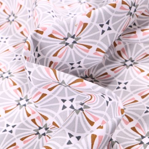 Tissu Coton imprimé Arty Capucine gris sur fond Blanc