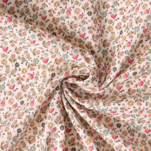 Tissu Double gaze de Coton Fleuris Caseia sur fond Ecru