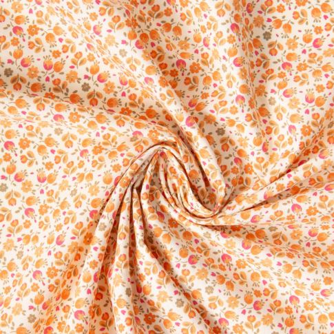 Tissu Coton imprimé Arty Fleuris Caseia sur fond Jaune pastel
