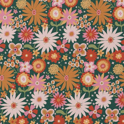 Tissu Coton imprimé Arty Childhood fleuris sur fond Vert