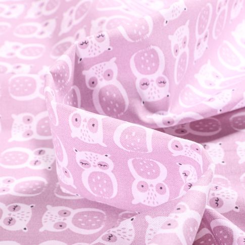 Tissu Coton imprimé Arty Chouettes sur fond Rose pâle