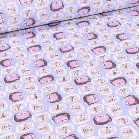 Tissu Coton imprimé Arty Chouco sur fond Bleu ciel