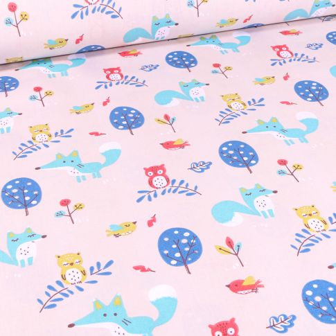 Tissu Coton imprimé Arty Chouni sur fond Rose pâle