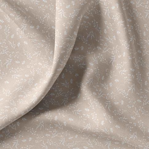Tissu Coton imprimé floral  Luniva blanc sur fond Beige sable