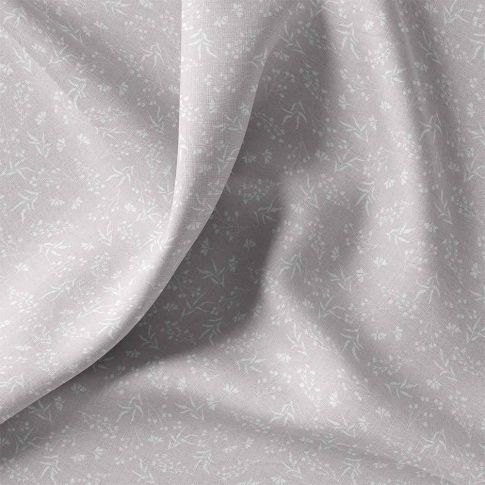 Tissu Coton imprimé floral  Luniva blanc sur fond Gris perle