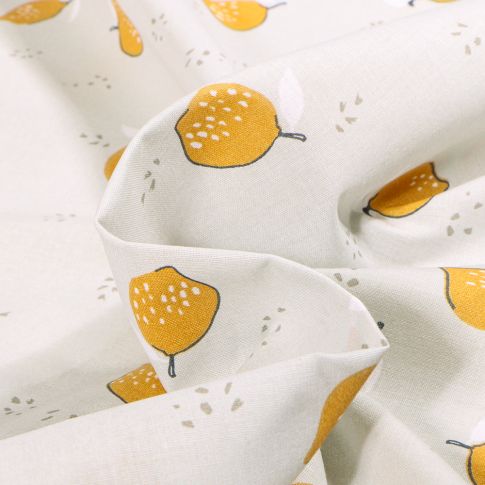 Tissu Coton imprimé Arty Citrus sur fond Gris clair